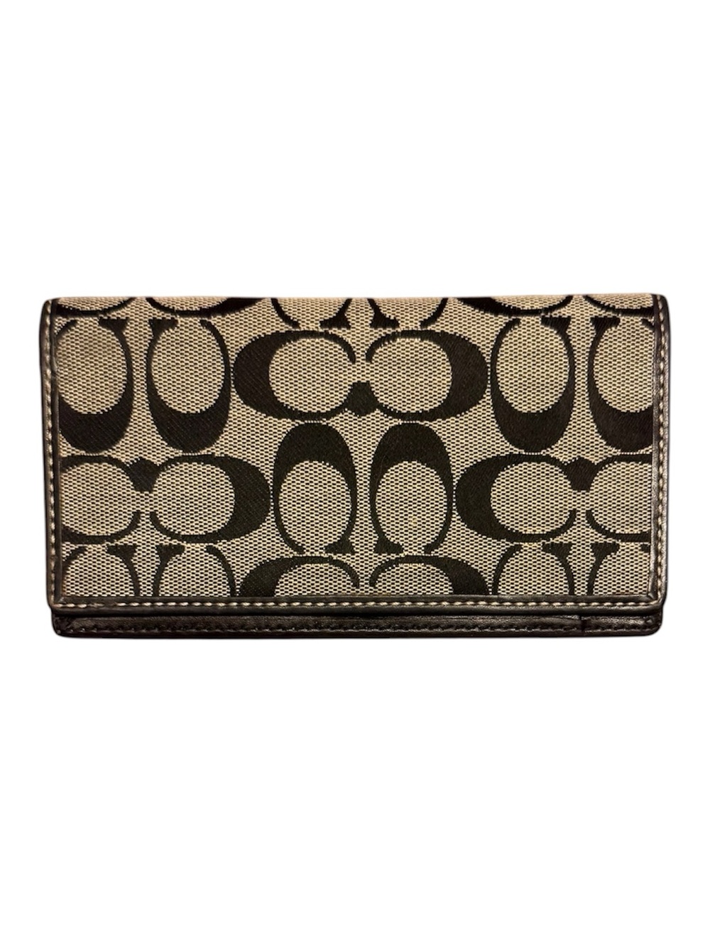 Coach Checkbook Holder Wallet in Khaki and Black Signature Print